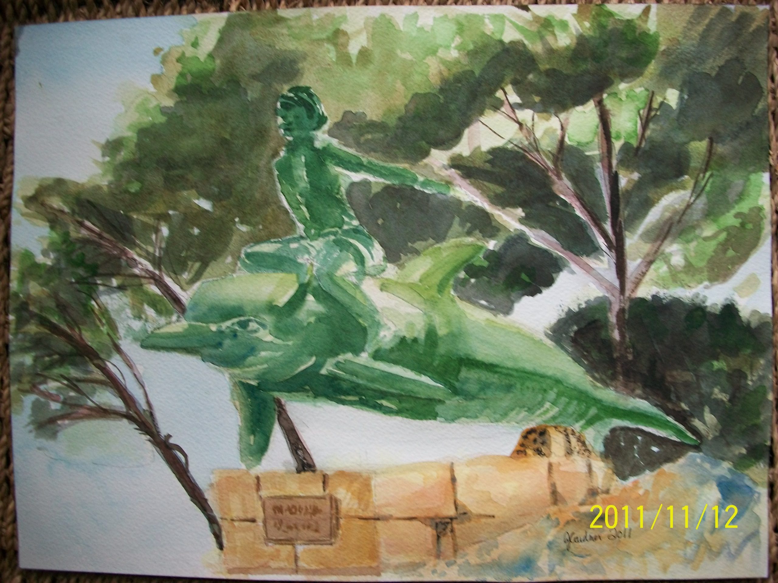 watercolour painting on location of dolphin legend